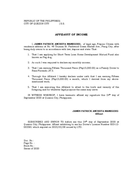 affidavit of income pag ibig|Declaration of Income: HQP.